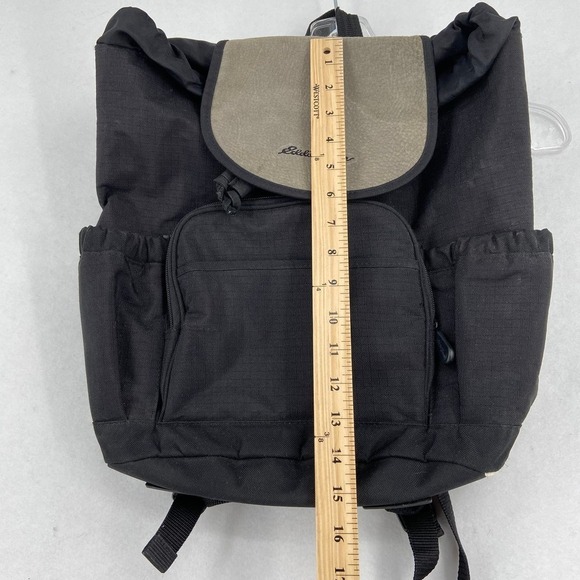 Eddie Bauer Canvas Backpack Cinch Drawstring Top Flap Closure Black - Picture 11 of 12